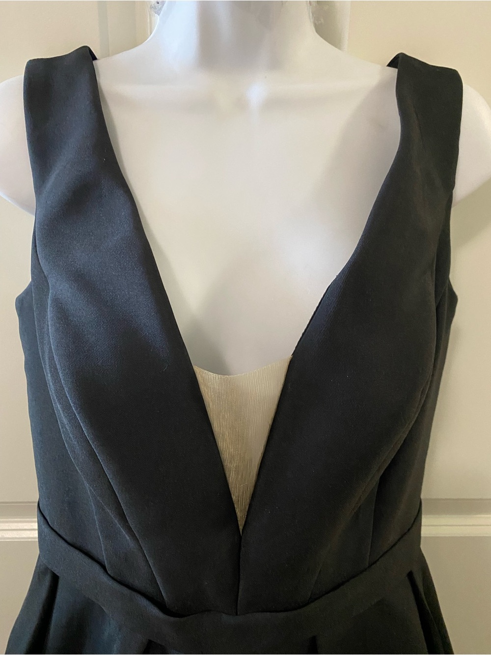 Jovani Deep Plunge Navy Satin Ball Gown Flawed - Picture 2 of 9